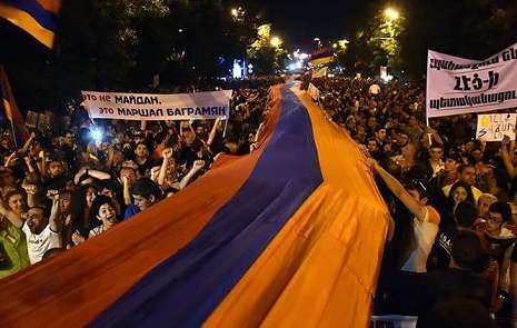 Protesters march through city center in Yerevan